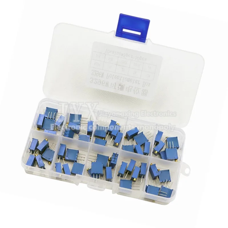 

50Pcs 3296W Multiturn Trimmer Potentiometer Kit High Precision 3296 Variable Resistor 500R 1K 2K 5K 10K 20K 50K 100K 200K 1M