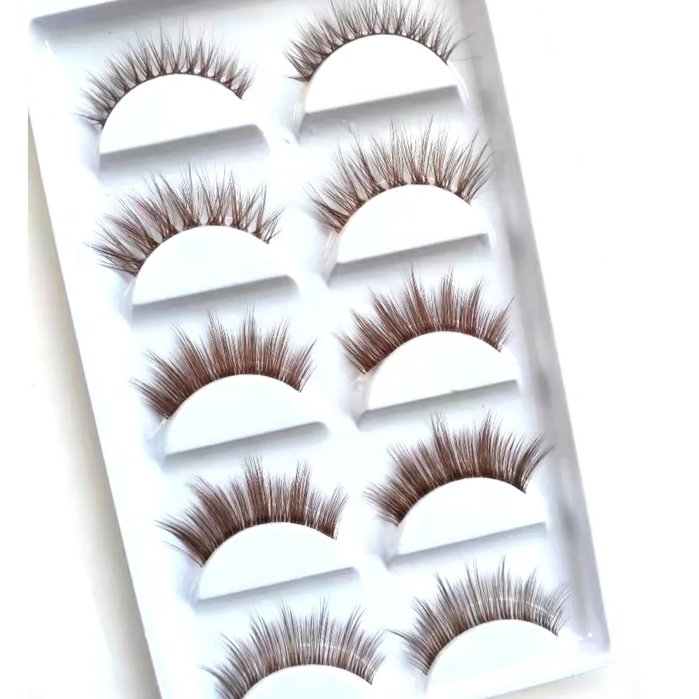 NEW 5 Pairs Brown 3D Mink Lashes Natural short Full Strip Lashes Transparent terrier Short Mink Lashes Style False Eyelashes