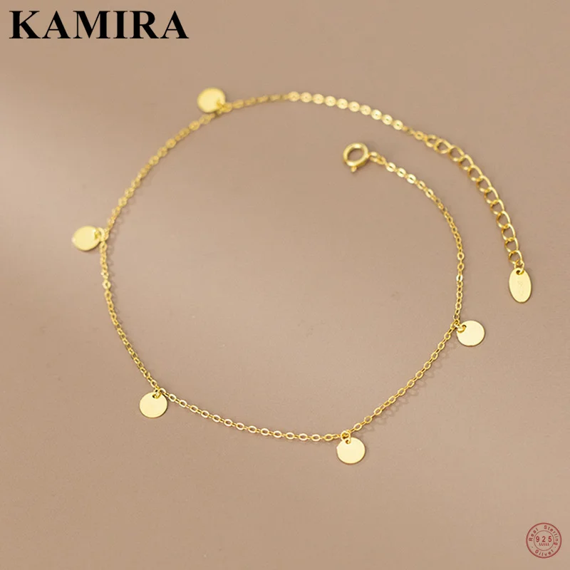 

KAMIRA 925 Sterling Silver Vintage Crystal Disc Link Chain Anklet for Women Party Rock Simple Foot Fashion Jewelry Gift серьги