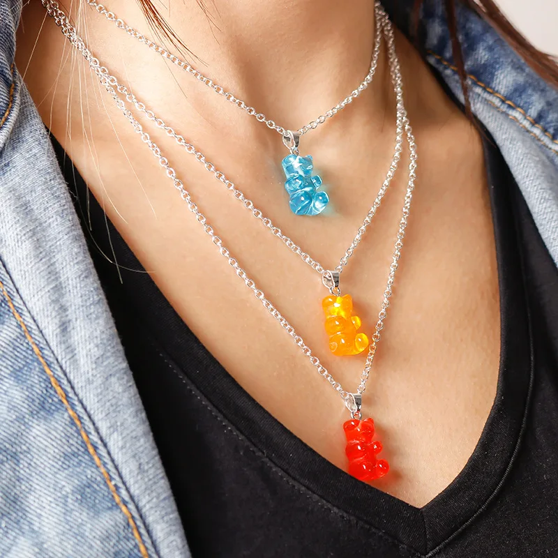 Goth Candy Necklaces Bear Chain Styles Handmade Color Cute Resin Gummy Color Pendant for Women Girls Daily Jewelry Party Charms