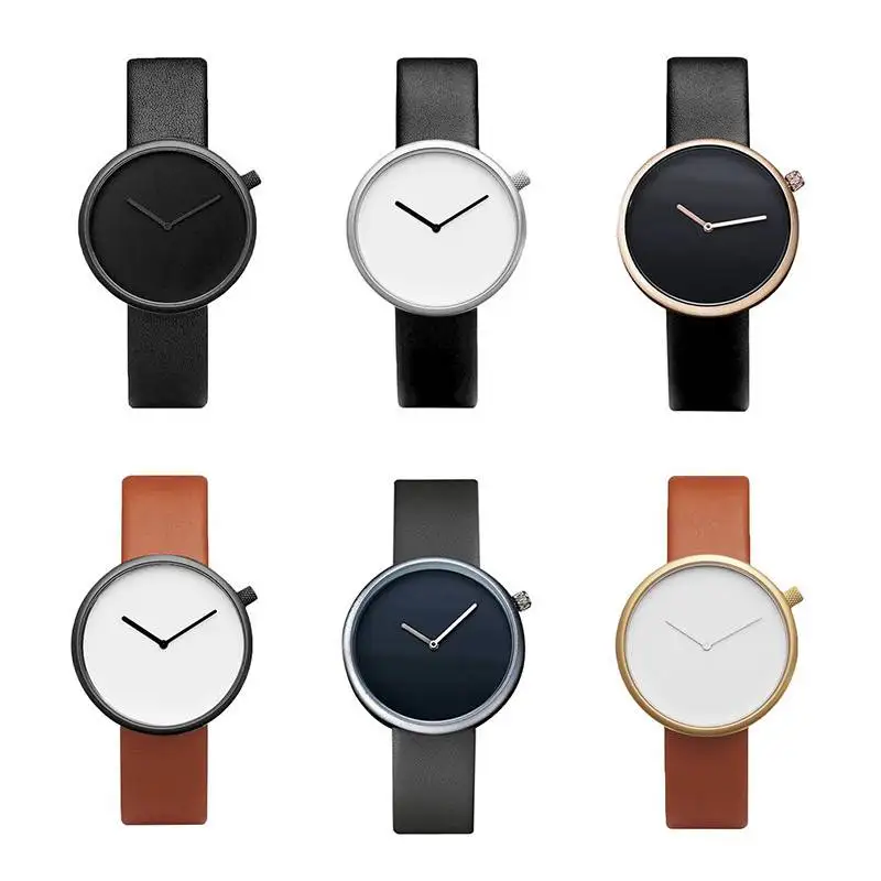 The Round Minimalist Men Ultra Thin Watches Leather Band Fashion Simple Design Quartz Watch Relogio Masculino