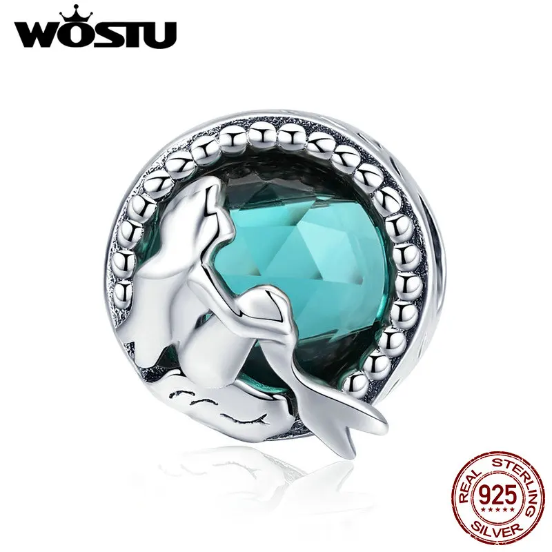 

WOSTU 100% Real 925 Sterling Silver Romantic Mermaid Charms fit Original Bead Bracelet Pendant DIY Fashion Jewelry Gift CQC894