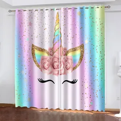 Rainbow Unicorn Blackout Curtains for Girls Bedroom 2 Panel Set Window Curtains for Living Room カーテン Cortinas Para La Sala