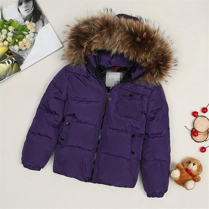 2025Winter new high-end down jacket children\'s large hair collar thick down jacket boys and girls short coat