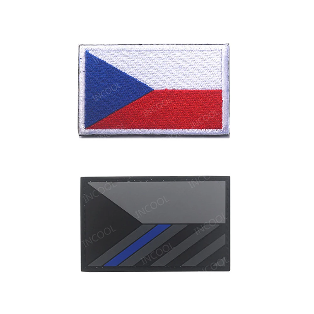 Czech Republic Infrared IR Reflective Embroidered Flag Patches PVC Rubber Blue Line Embroidery Patch For Clothing Cap