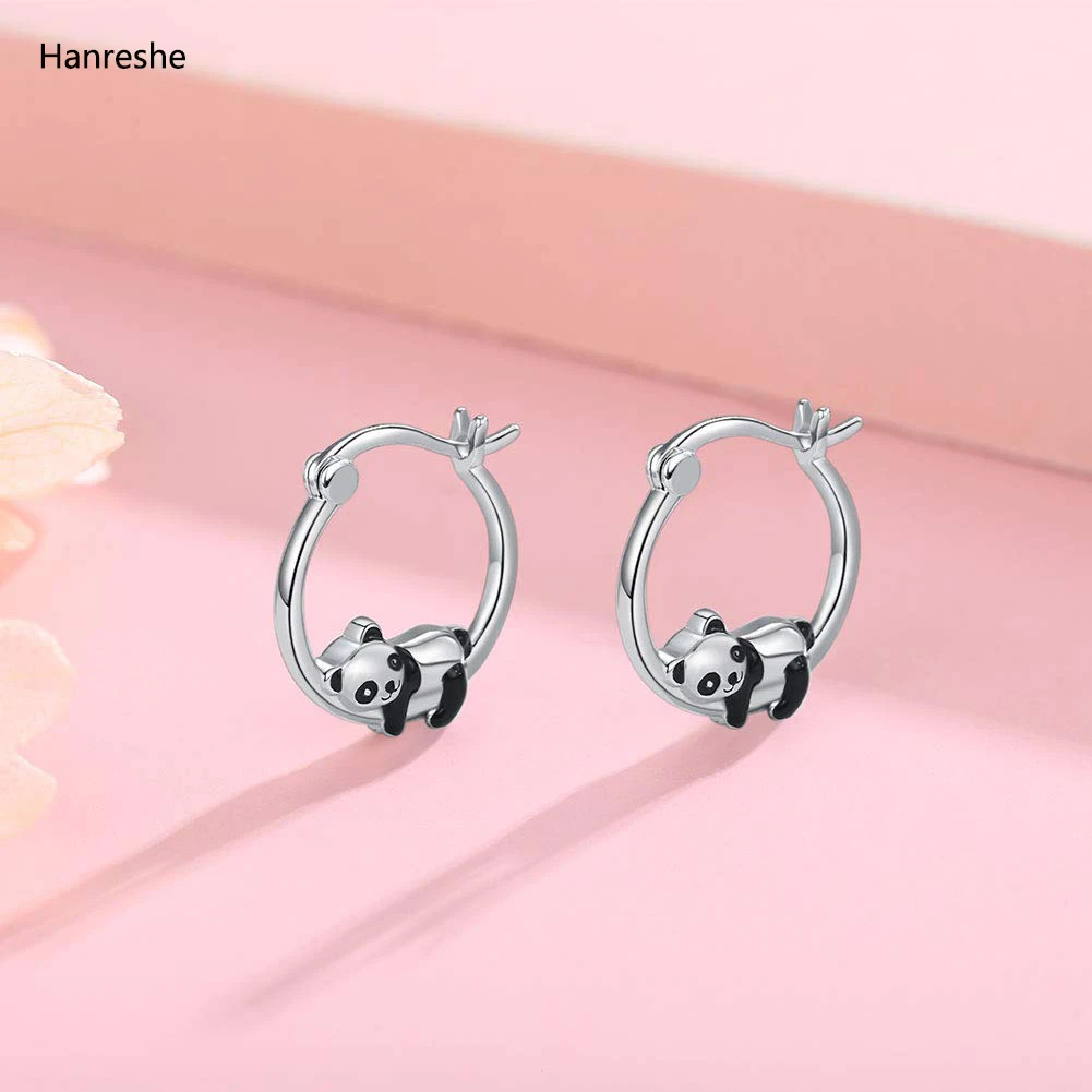 Panda ขนาดเล็ก Hoop ต่างหูแฟชั่นสาวเครื่องประดับ Silver Plated ทองแดงน่ารักการ์ตูนสัตว์สตั๊ดต่างหูผู้หญิงของขวัญ