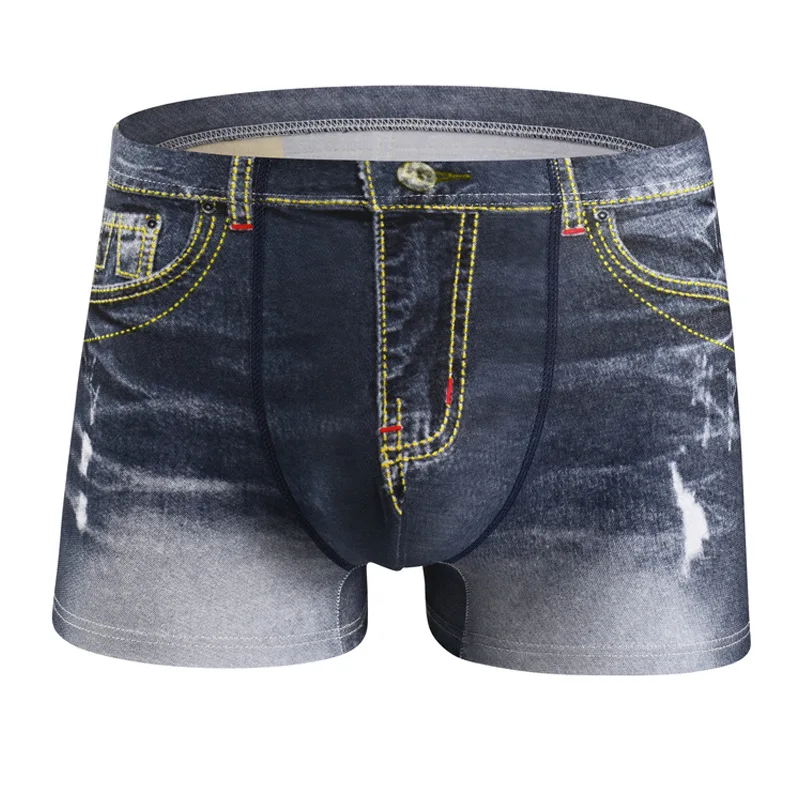 Männer Denim Höschen Unterwäsche 3D Drucken Sexy Boxer Jeans Shorts Boxer Mens Fashion Cowboy Unterhose Homme Ropa Interior Masculina