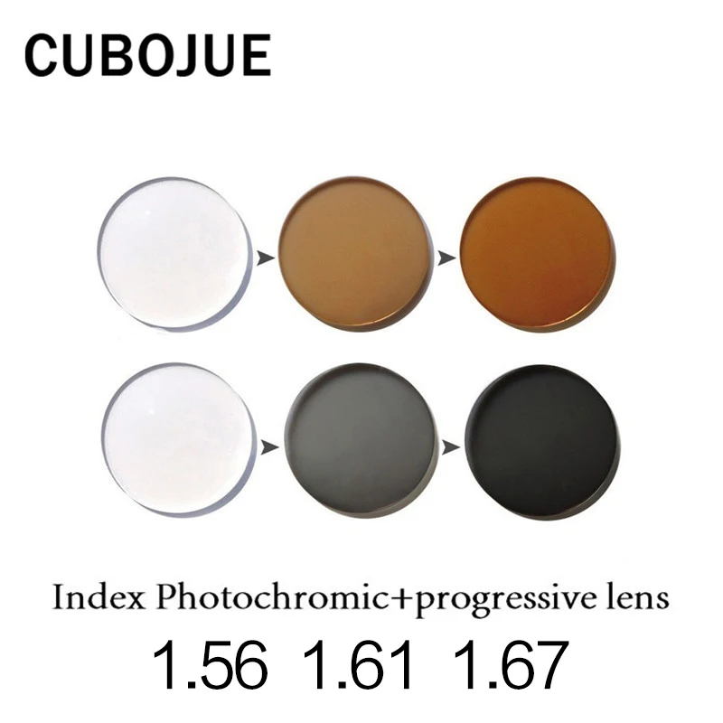 

CUBOJUE 1.56 1.61 1.67 Index Resin Photochromic+progressive Lens for Prescription Myopia Change Grey/brown Anti blue ray UV400