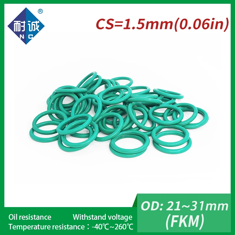 

5PC/lot Rubber Ring Green FKM O ring Seals Thickness 1.5mm OD21/22/23/24/25/26/27/28/29/30/31mm Rubber O-Rings Fuel Washer