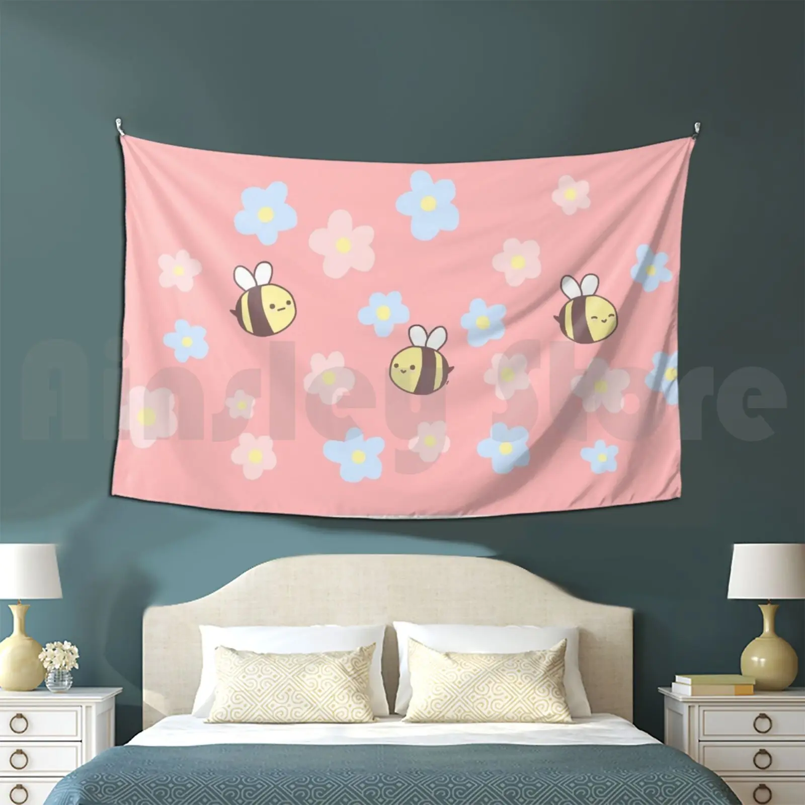 

Tapestry Bees 2451 Bee Flower Cute Kawaii Pastel Spring Kids Teen Buzz Goth Flowers