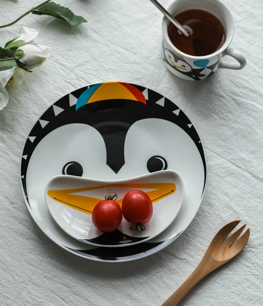 4pcs Personalized Children's Dinner Plate Penguin Set Household Plate Cup Cute Penguin Handy Gift dinnerware set plates HP91503