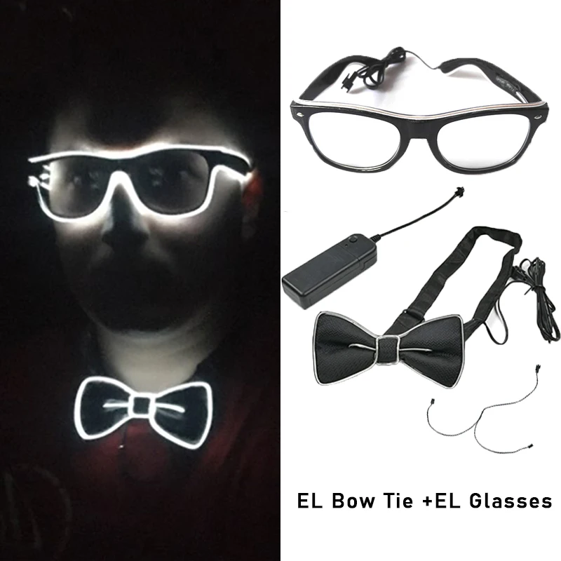 

Hot sales EL Product EL Wire Glasses + EL Bow Tie Glow Party Supplies LED Light up Decoration DJ Night Club Costume Decorations