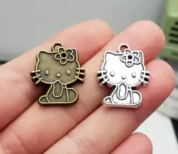 10pcs/Lot--21x24mm Antique Bronze/Silver Plated Cat Charms Cute Pet Pendants DIY Supplies Jewelry Making Finding Accessories