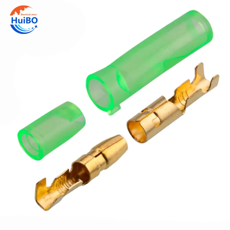 25/50/100sets 4.0 bullet terminal   car electrical wire connector diameter 4mm Female + Male + Case Cold press terminal   Green