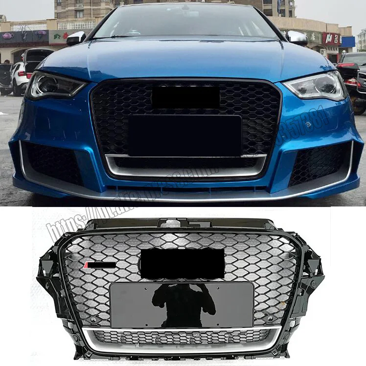 Front Grill Honeycomb Grille For Audi A3 S3 8V 2013 2014 2015 2016 RS3 Style Silver Black 13 14 15