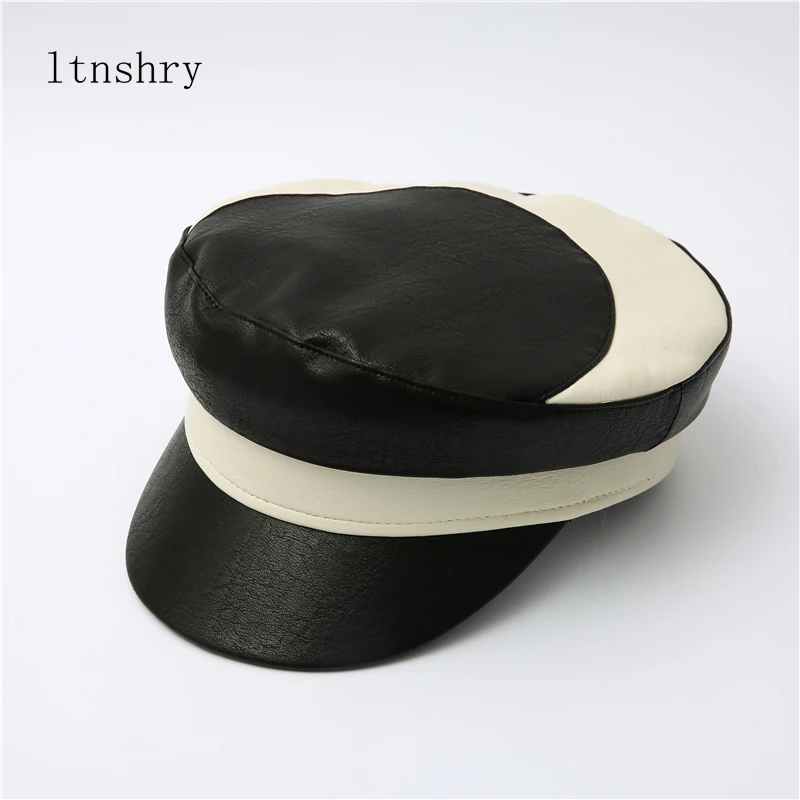 2021 Women Berets England Vintage PU Leather Buckle Peaked Cap Outdoor Beret Caps Girls Autumn Winer Hats Octagonal Newsboy Hat