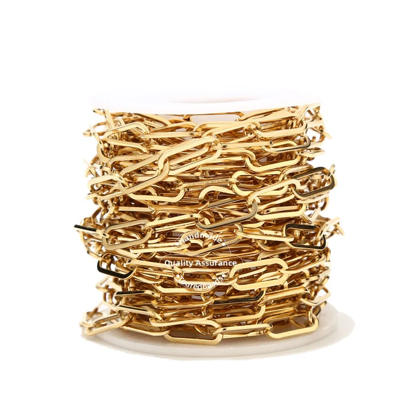 1 Meter Stainless Steel 6.5mm Width Gold Paperclip Chains Flat Oval Cable Chain For DIY Long Necklace Bracelet Making Findings