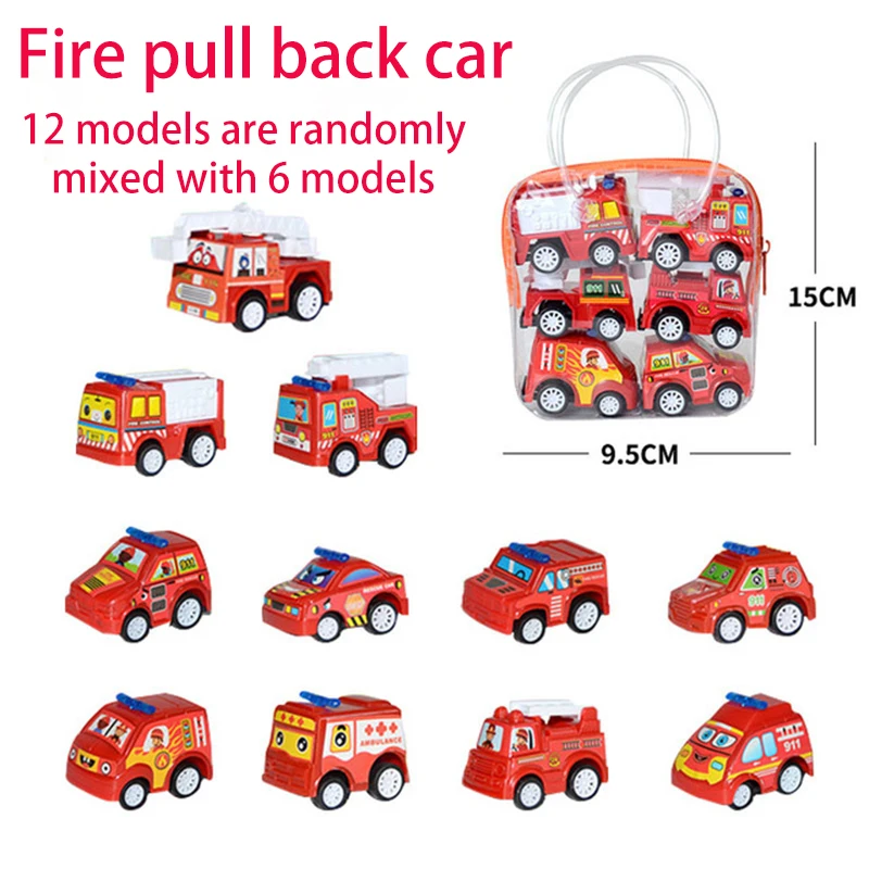 6 Pcs Set Pull Back Car Child Inertia Fall Plastic Slide Resistant Engineering Vehicle Traffic Fire Fighting Model Montessori