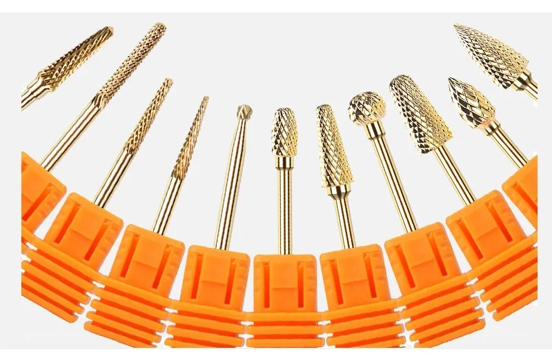 Ausverkauf! Fräser aus goldenem Hartmetall für elektrische Nagelbohrmaschinen, Maniküre-Maschinen, Pediküre-Nagelfeilen-Zubehör – Detail 7