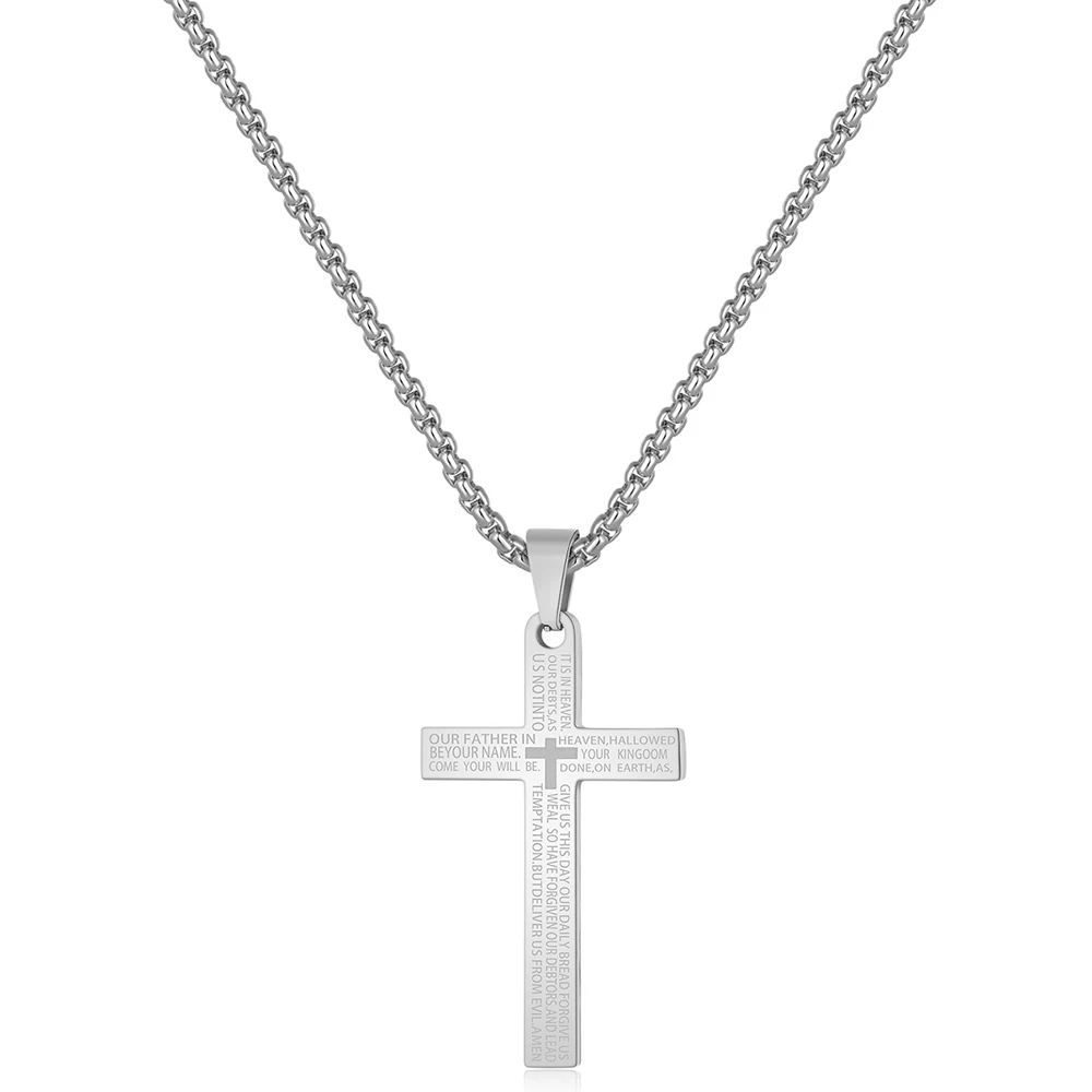 Christian Bible Cross Stainless Steel Statement Necklace Women/Men Catholic Jewelry Religious Collares de acero inoxida Wholesal - Image 4