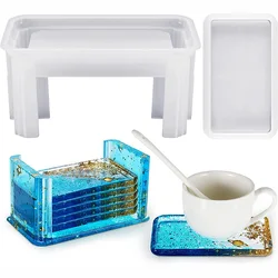 DIY Crystal Epoxy Resin Mold Cup Pad Storage Bracket Ornament Rectangular  Table Tea Coaster Silicone Mould For Resin