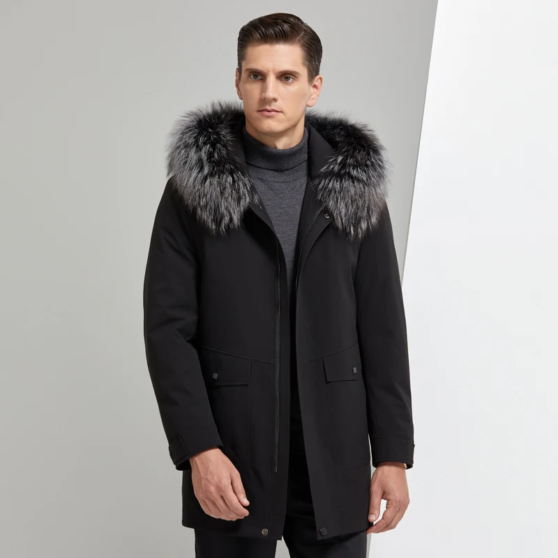 2020 New Design Men's Clothing Rabbit Liner Medium-long Winter Jacket Coats Men Black Fur Collar Hooded Men's Coat Winter,M-4XL