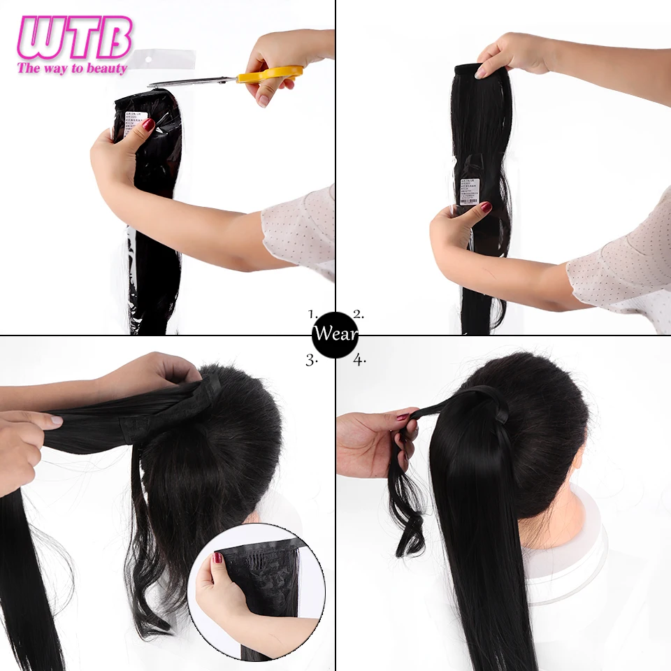 WTB-Extensión de cabello sintético para mujer, pelo largo y liso con Clip, cola de caballo postiza, 32 pulgadas