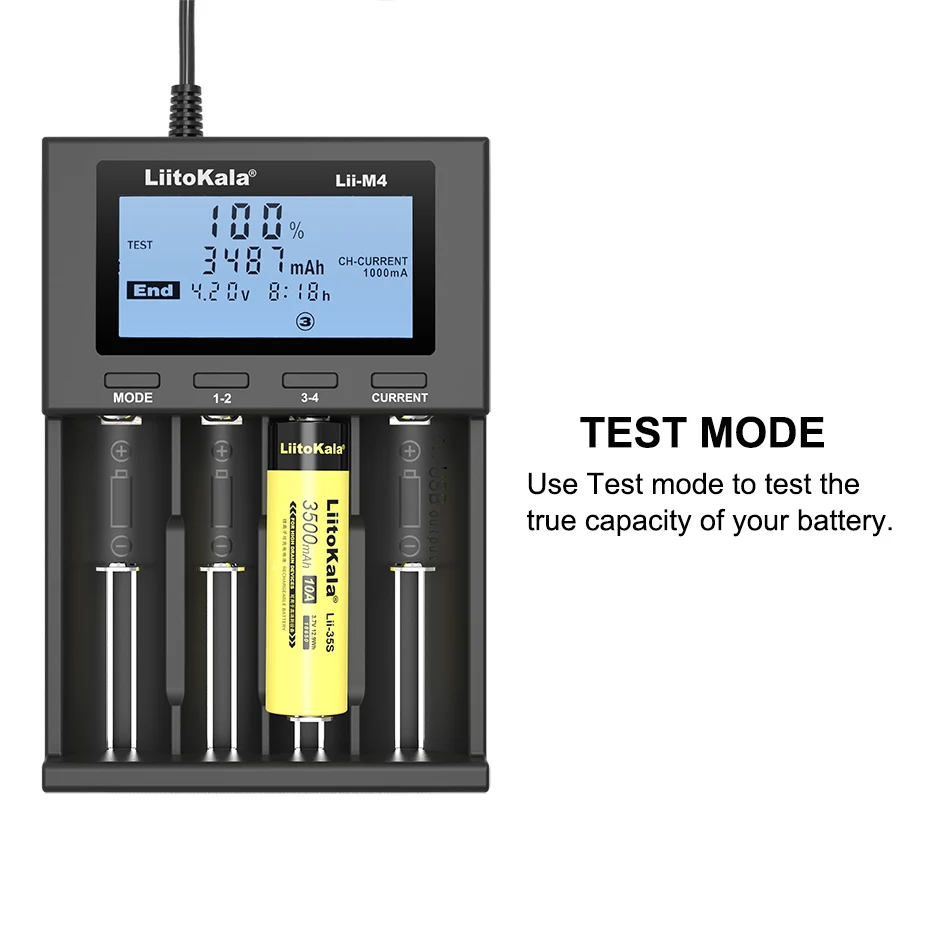 LiitoKala Lii-M4 18650 Charger LCD Display Universal Smart Charger Test capacity for 26650 18650 21700 18500 AA AAA etc 4slot image 4