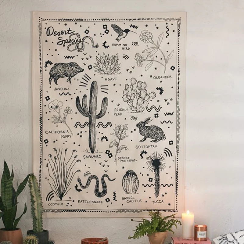 Desert Species Reference Chart Tapestry Wall Hanging Botanical Floral Tapestry Chart Diagram Illustration Wall Decoration decor