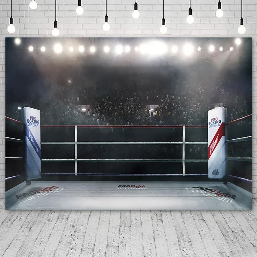 Avezano Boy Birthday Photography Backdrop Boxing Arena Ring Surrounded Ropes Spotlight Night Backgrounds Photo Studio Photophone