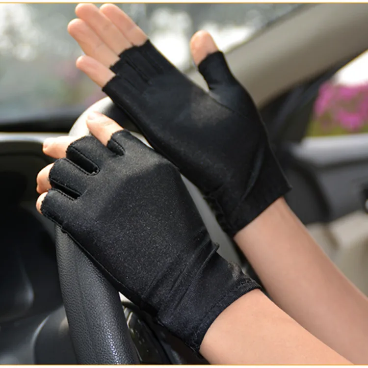 Ladies Spring and Summer Gloves Half Finger Spandex Gloves Women Tight Work Half Finger Stretch Gloves Cycling Gloves