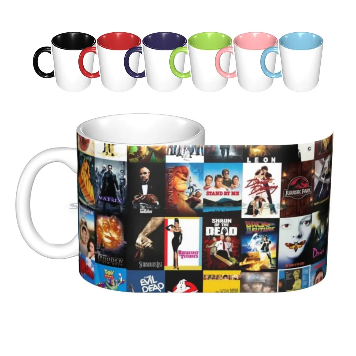 Movie Pattern Ceramic Mugs Coffee Cups Milk Tea Mug Collage Pattern Cover Covers Movie Theatre Cinema Vintage Film Pixar Retro