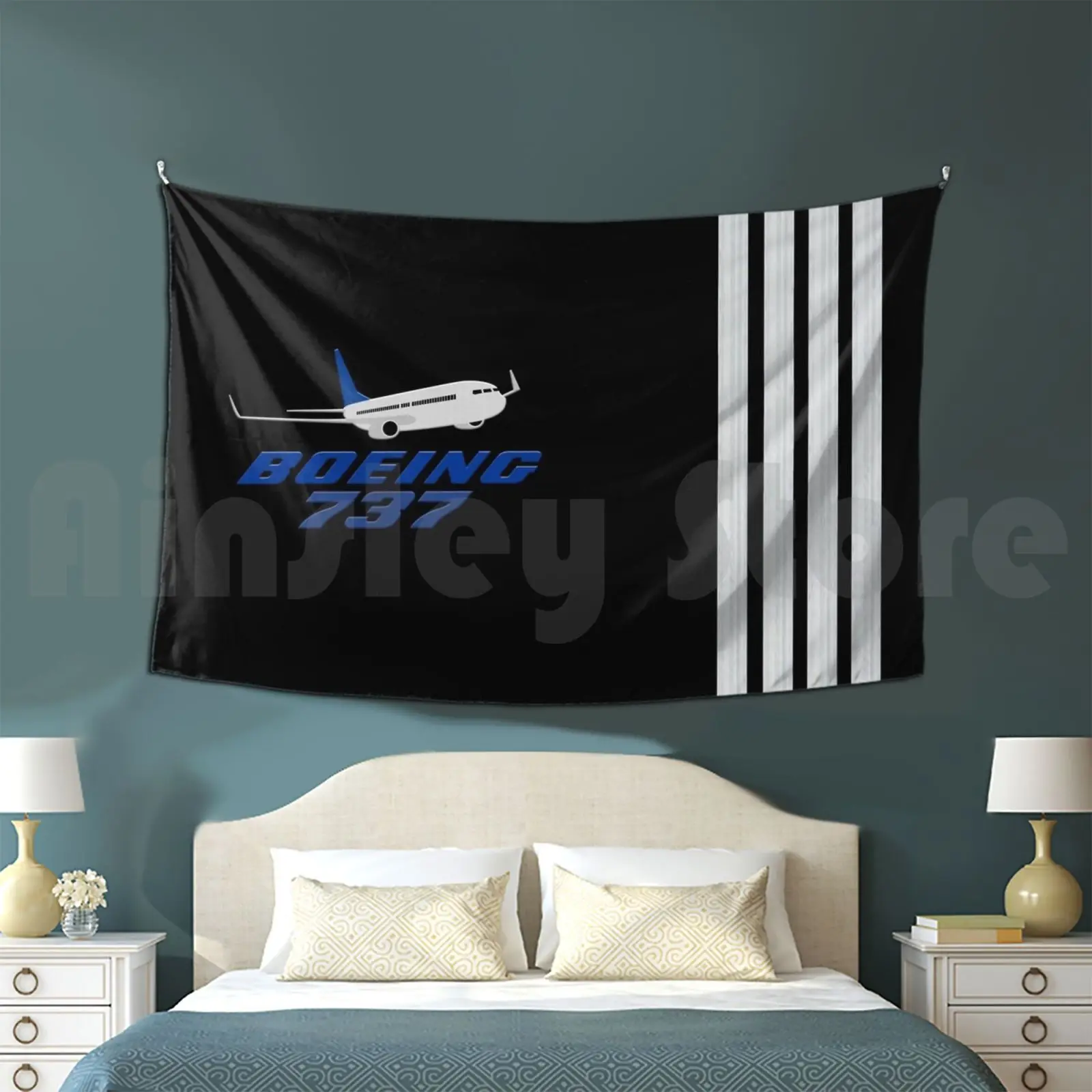 Boeing 737 Stripes Tapestry Living Room Bedroom Boeing Airbus Pilot Captain Aviation Airplane Plane Airplane Landing