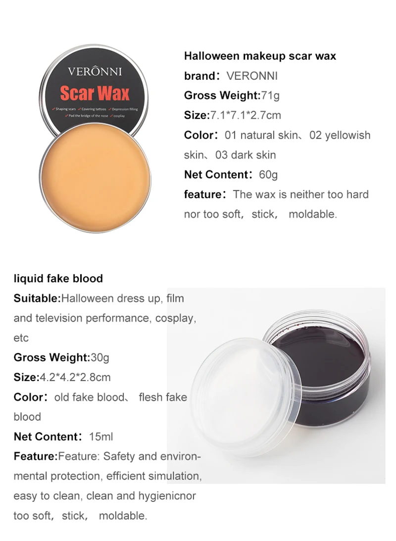 SFX Make-up-Set, 12-farbig, Gesichts- und Körperbemalung, Öl, Bühne, Spezialeffekte, Halloween, Wunde, Narbe, Wachs, Make-up, gefälschte Schorf, Blutspatel, Farbe – Detail 5