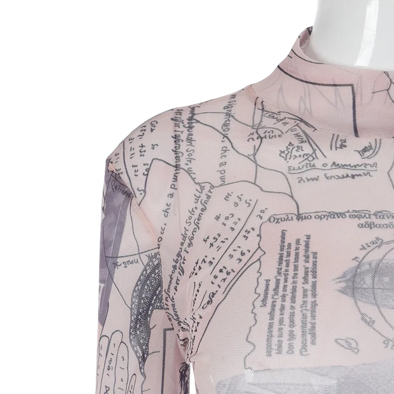 New retro white gauze printed female see-through one-piece women's full-sleeve beautiful clothes sexy one-piece briefs