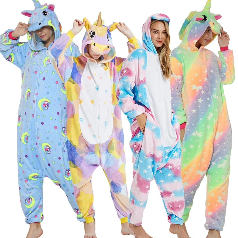 Men Women Onesies Pajamas Cartoon Unicorn Pyjamas Adults Animal Kigurumi Halloween Costumes Sleepwear Plush Overalls Jumpsuit