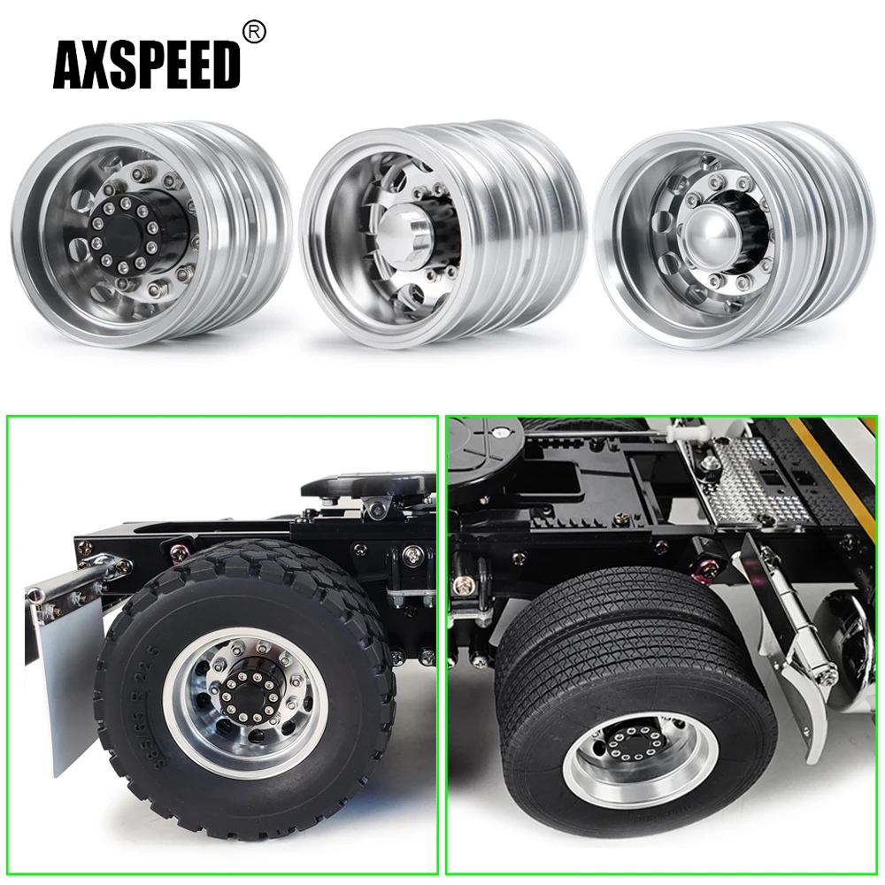 AXSPEED Metal Alloy Rear Beadlock Wheel Rims Hubs for Tamiya R620 1/14 RC Trailer Tractor Truck Upgrade Parts Accessories