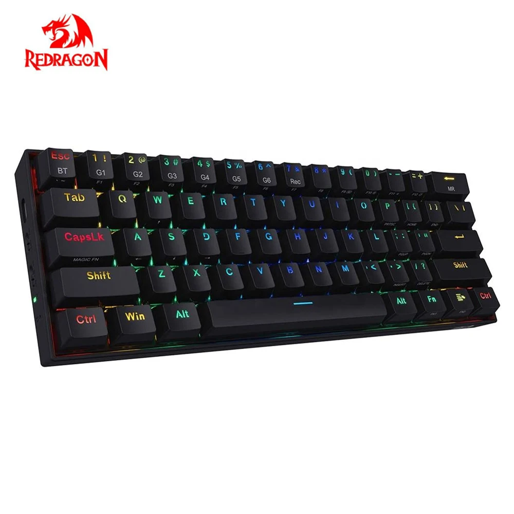 Redragon-teclado inalámbrico K530 Dragon 60%, periférico compacto RGB, 61 botones, diseño sin llave, Bluetooth 5,0, para videojuegos, PC, Phablet