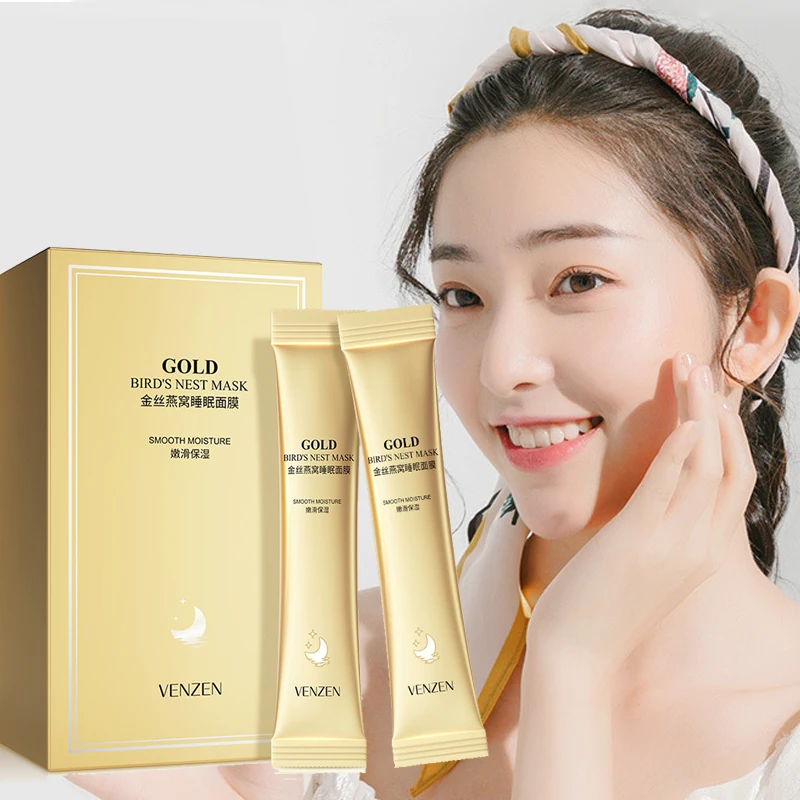 20pcs Gold Bird'S Nest Sleeping Mask Ginseng Root Skin-Friendly Smooth Moisturizing Delicate Skin Repairing Skin Care No Wash