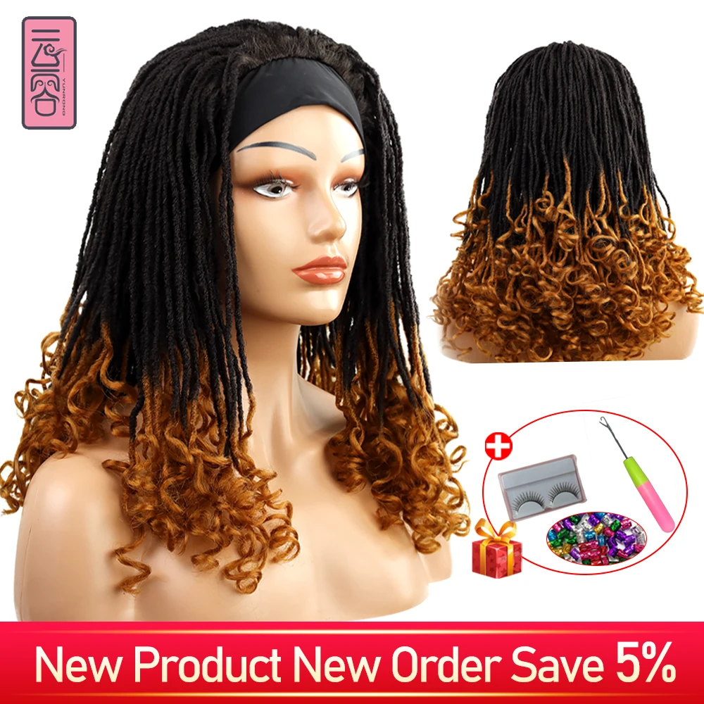 Aigemei Synthetic Sister Locs Curly Ends Wig Dreadlock Headband Wigs For Black Women Soft Curly Faux Locs Wigs