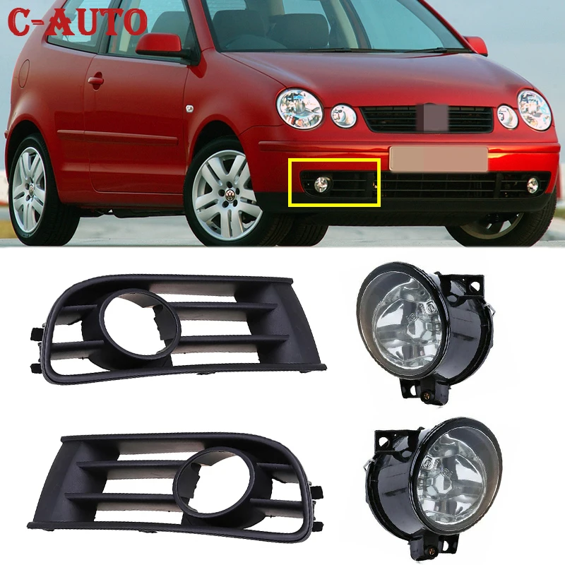 Car Left Right Front Halogen Bulb Fog Light FogLamp And Fog Light Grille For Volkswagen Polo 9N Sedan 2004-2006 car-styling