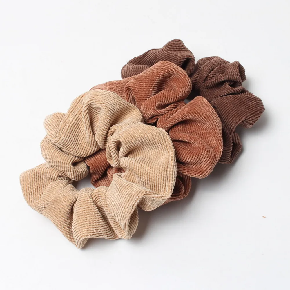 Schnur Scrunchie Herbst Winter Cord Fester Stoff Scrunchies Set Elastische Haarbänder Mode Pferdeschwanz Haargummi Seil Kopfbedeckung 3PK – Detail 3