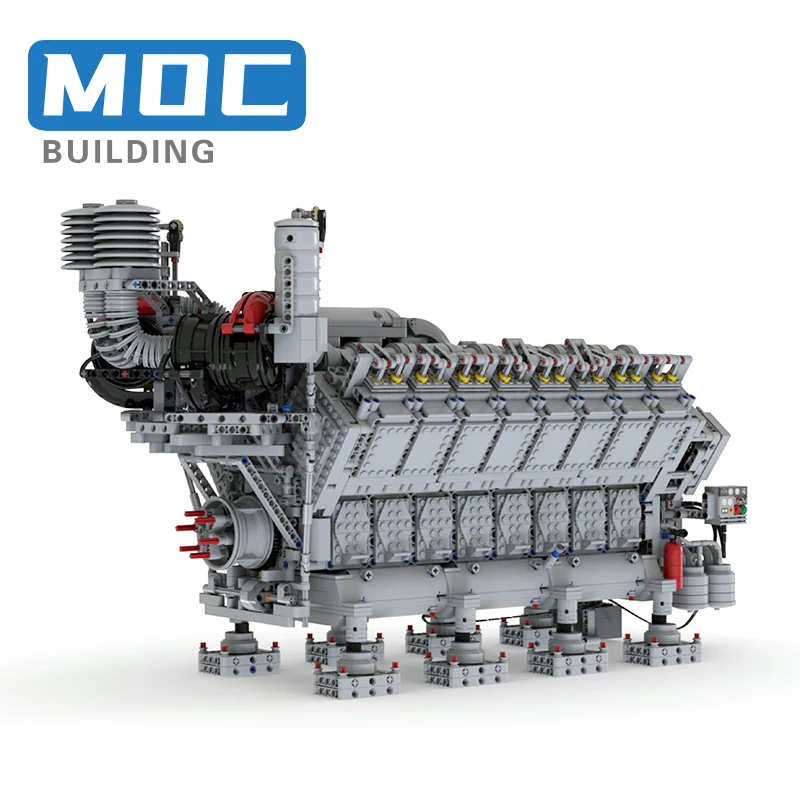 V16 Diesel Engine MOC Building Block Classic Creative Technology Bricks Educational Motor Machine Toys Xmas Display Gifts