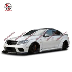 For Benz-W204 C63 C180 C200 C250 C300 C350 Wide LB Style Body Kit Front Bumper Side Fender Skirts Rear Diffuser Spoiler