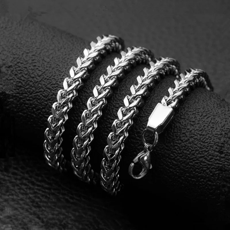 4MM Titanium Steel Chain Necklace For Men Fashion Stainless Steel Front and Back Link Necklace Hip Hop Rock Jewelry 50/60/70cm