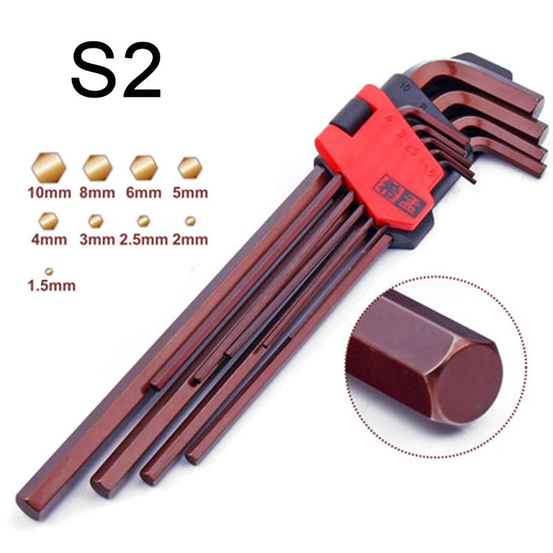 9Pcs Bộ Chìa Lục Giác, S2 Khóa Lục Giác Cờ Lê, lục Giác Bộ Cờ Lê Đa Năng Chìa Khóa Lục Giác 1.5Mm-10Mm, Dạng L Phẳng Bóng Cờ Lê 2 Đầu Miệng Hệ Mét Dụng Cụ Cầm Tay