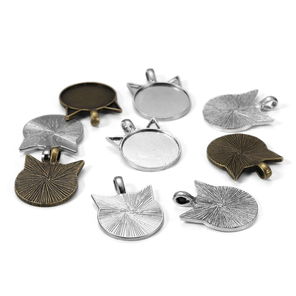 5pcs/lot Plated Cat Style Cabochon Base Setting Charms Pendant Blank Necklace Trays diy Jewelry Accessories