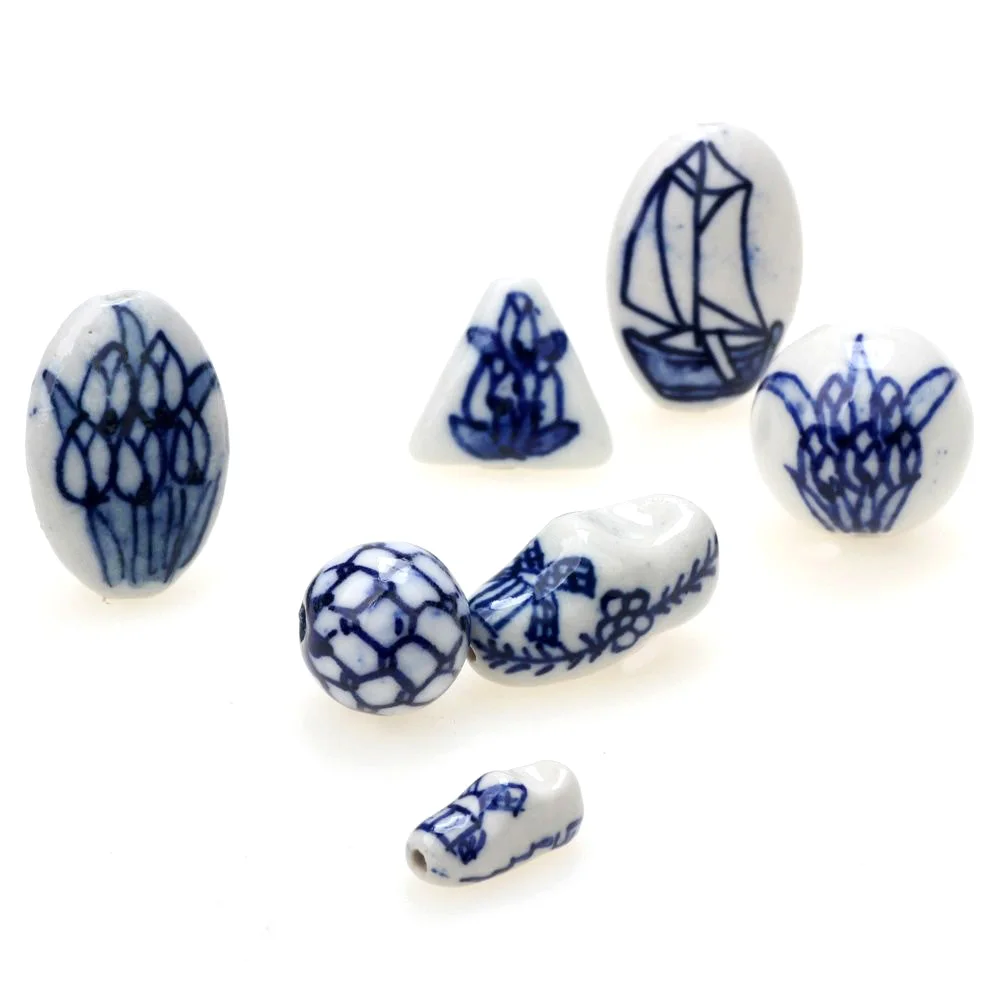 6 sztuk/partia tulipan/drewniane buty niebieskie i białe porcelanowe koraliki ceramiczne do tworzenia biżuterii DIY bransoletka akcesoria naszyjnikowe nowość