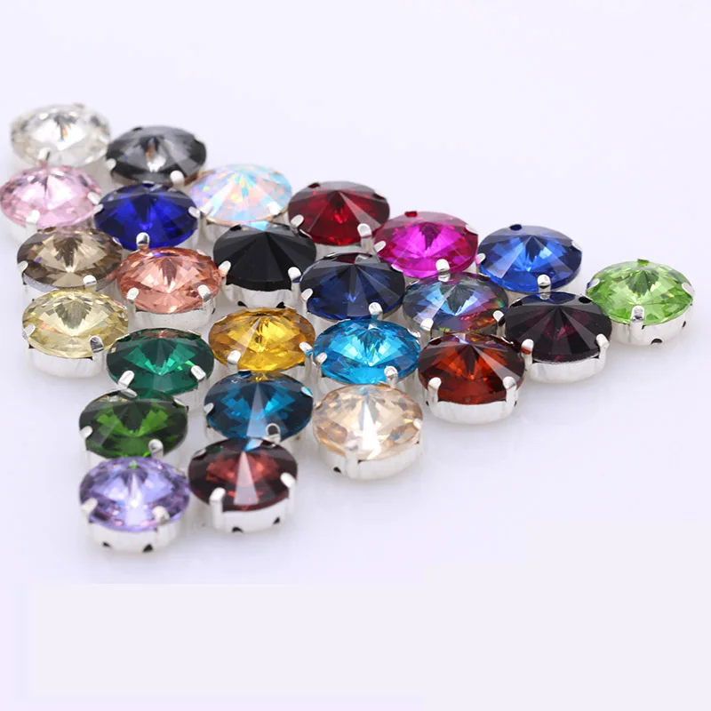 6/8/10/12/14/16/18/25MM All Sizes Sew On Rivoli Round Silver Claw Button Rhinestone Jewelry Wedding Dress Shoe Bags Diy Trims