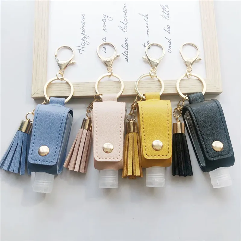 30ml Leather Case Keychain Free Hand Sanitizer Case Mini Disinfectant Hands Portable Hydroalcoholic Gel Empty Bottle For Travel